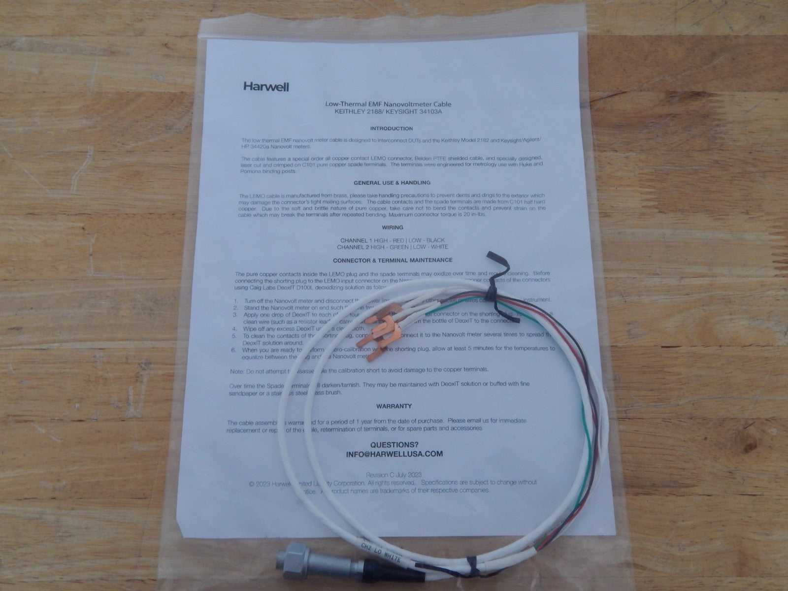 NEW Harwell Keithley 2188 / Keysight 34103A NanoVolt Meter Cable Low EMF