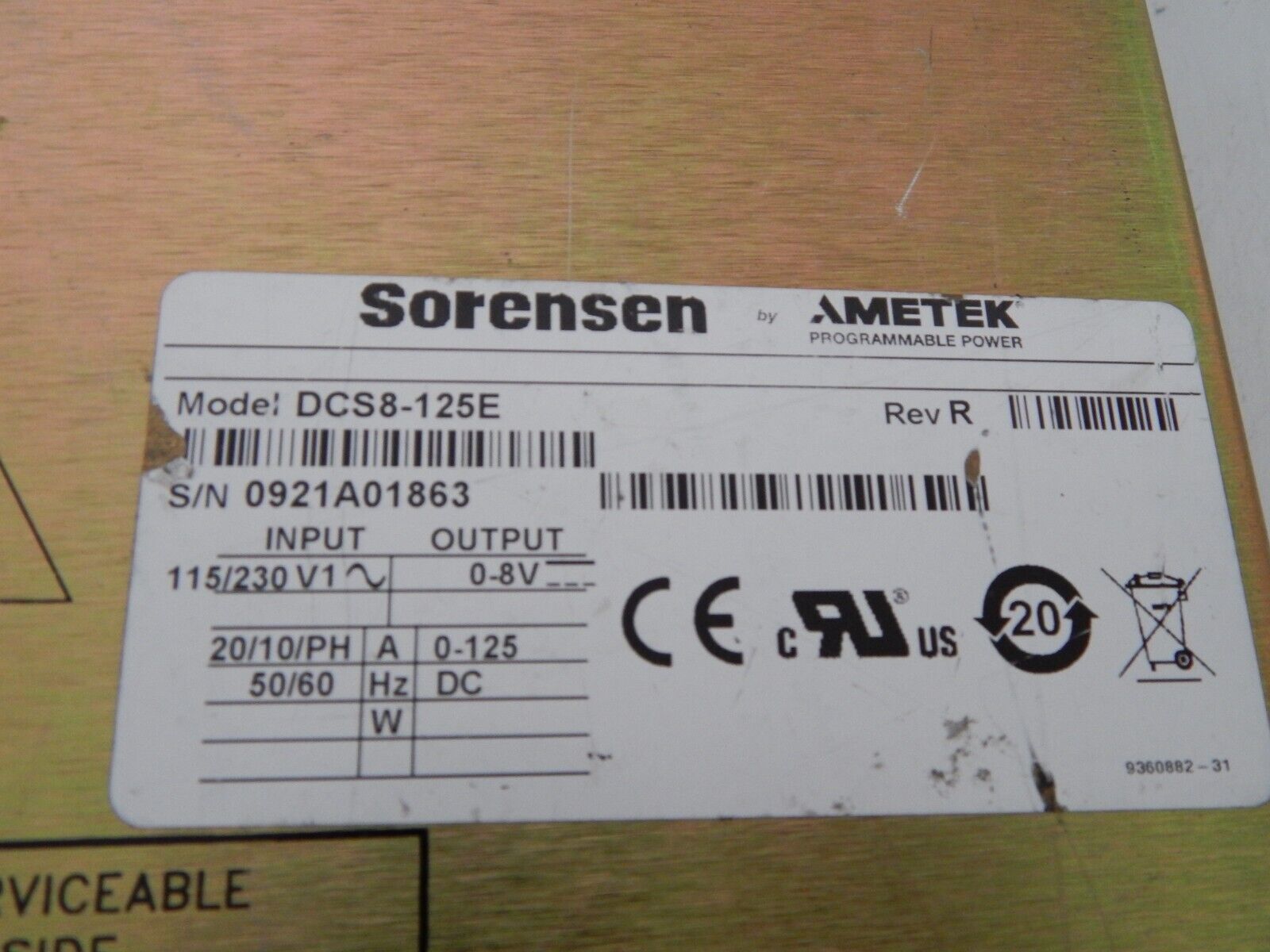 Sorensen DCS8-125E  DC Power Supply 8V @ 125A
