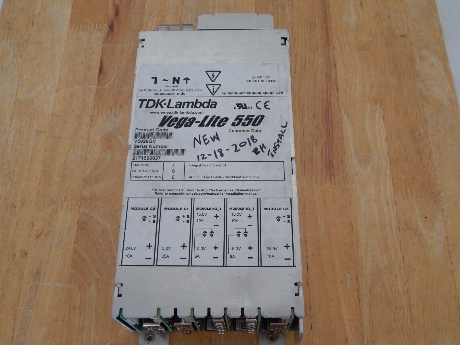 TDK-LAMBDA Vega-Lite 550 V5028GV Power Supply, Used, 2 in stock, USA