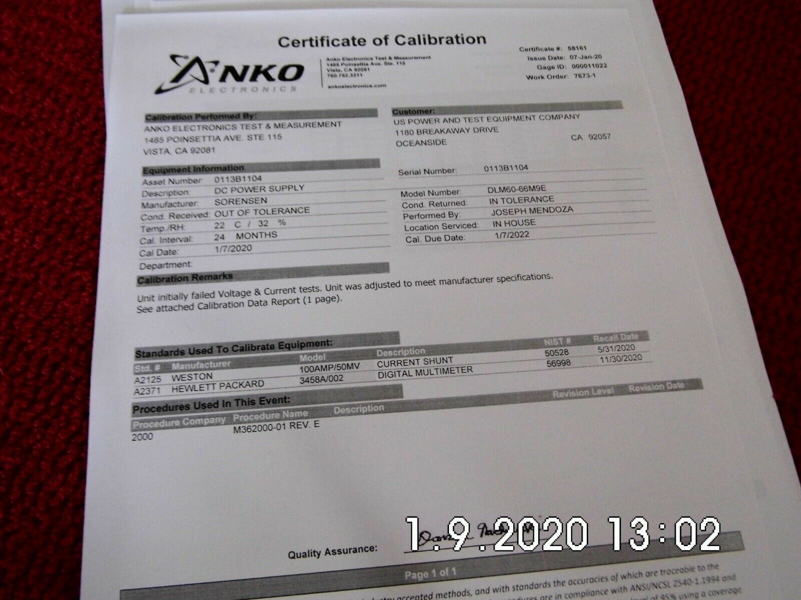 DLM60-66M9E w/GPIB DC Power Supply, 0-60 Volts, 0-66 A, 4kW, NIST, 3 In Stock