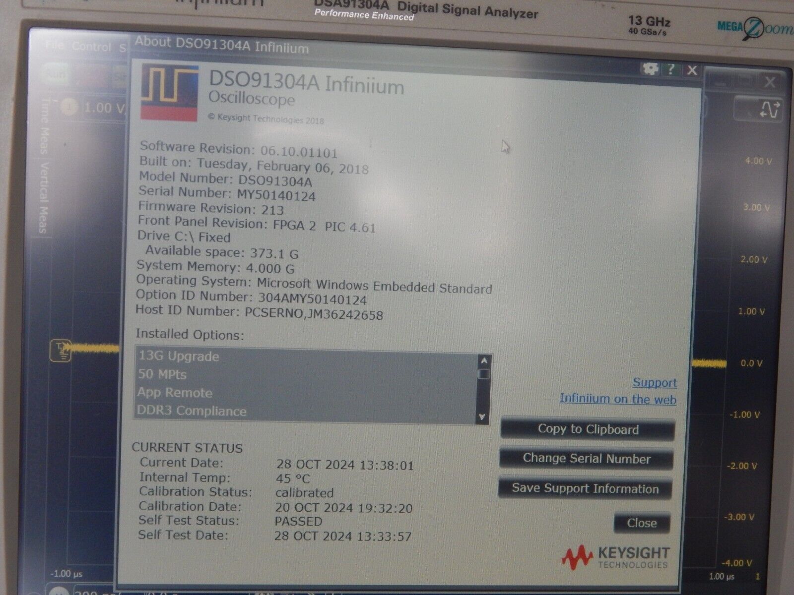 Agilent DSA91304A Oscilloscope  13Ghz 40Gs/s, 12 options, OEM cal, MY50140124