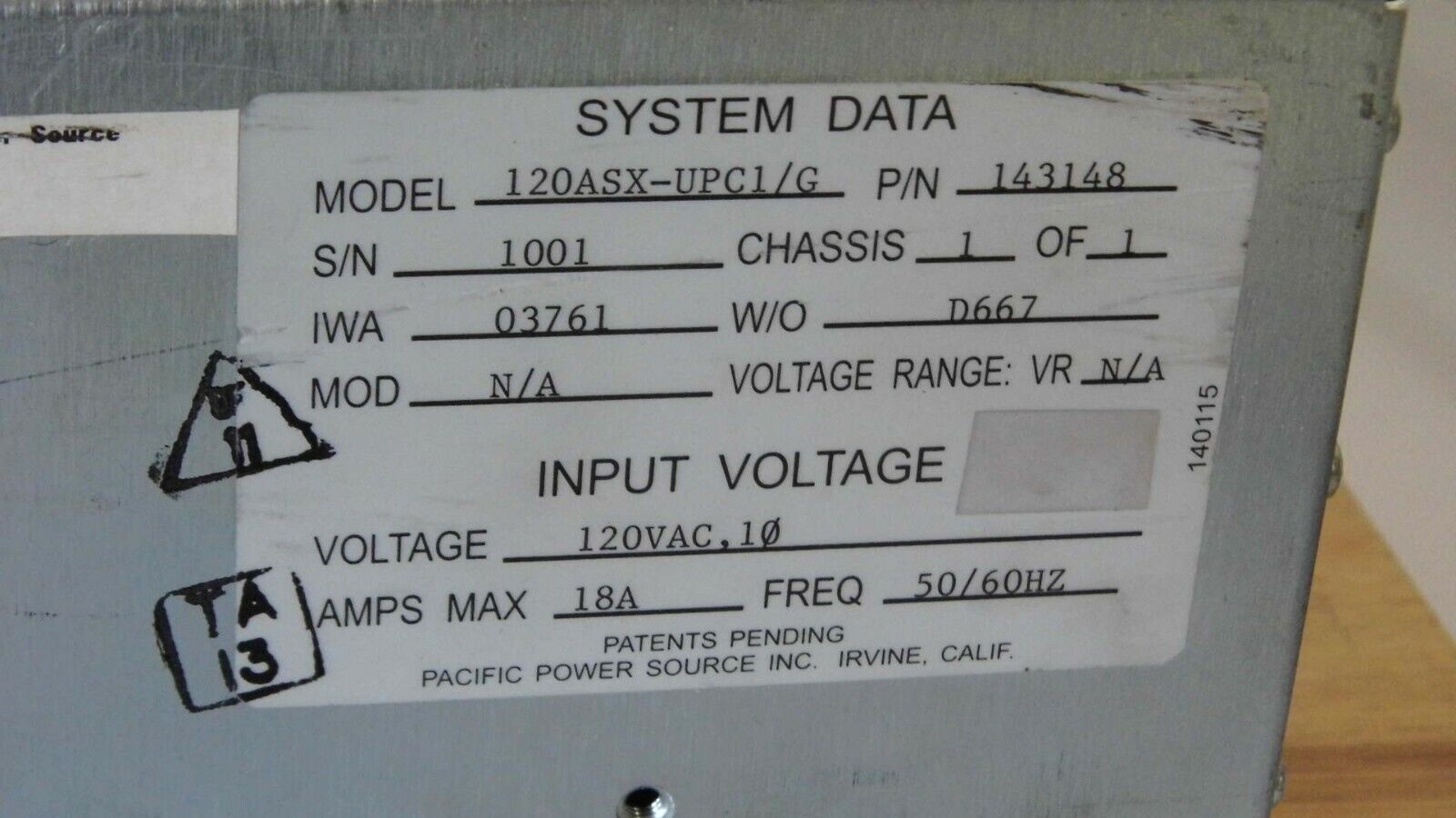 Pacific Power 120ASX-UPC1/G 2KVA 15-1200Hz 1 phase AC Power Source