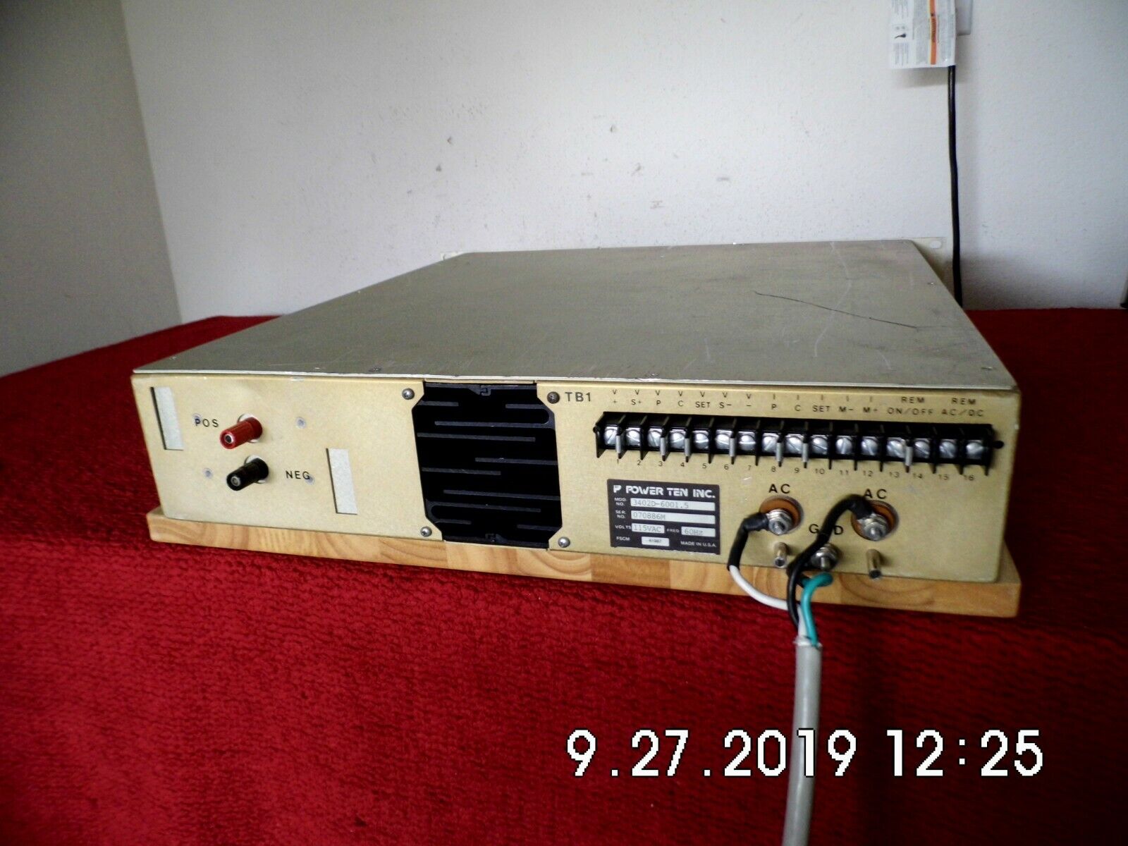 Power Ten Inc. 3402D-6001.5 600Vdc 1.5A DC Power Supply, Functionally Tested