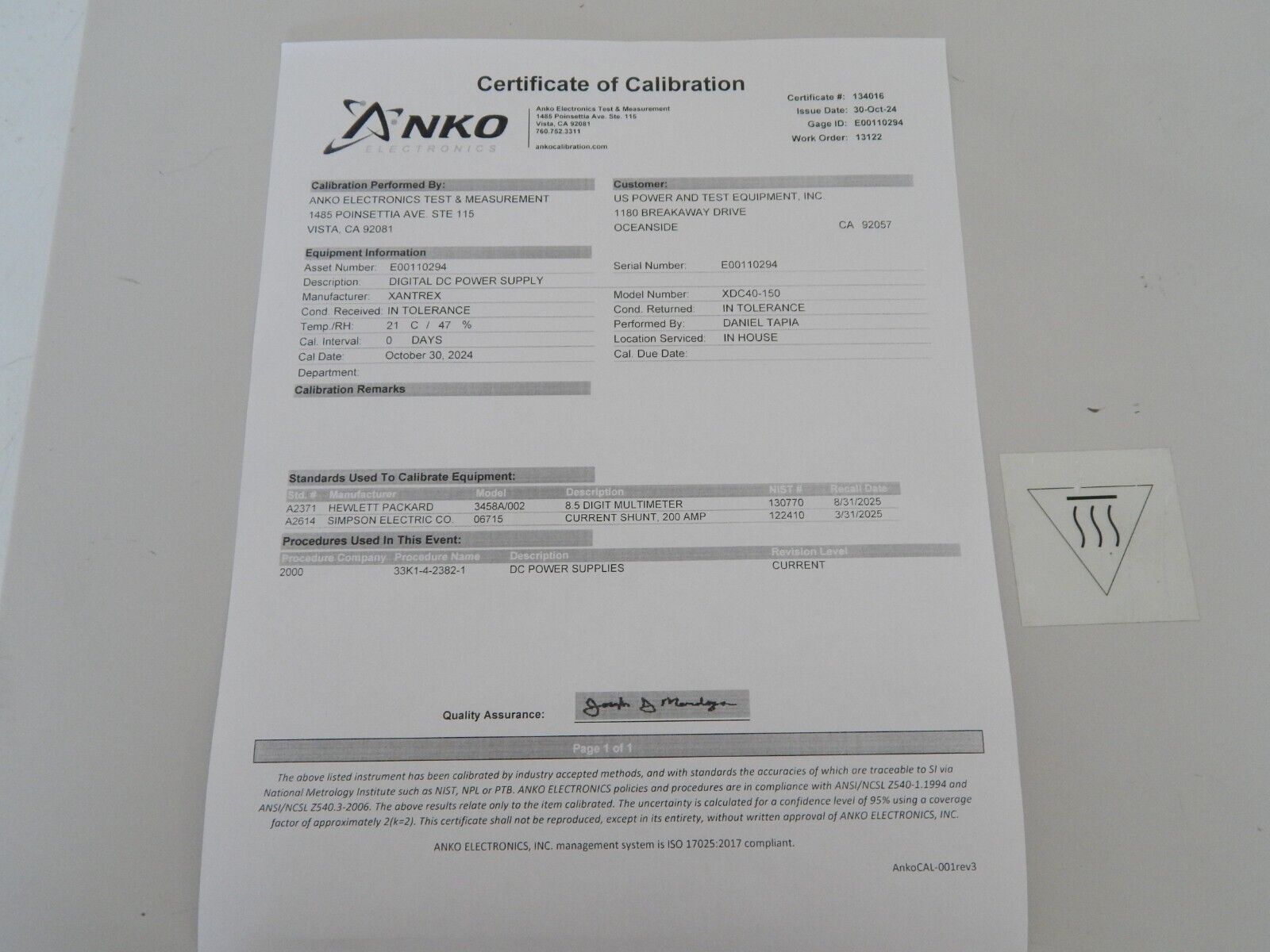 Xantrex XDC40-150 40Vdc 150A,GPIB,RS232,EXT PROG,CANBUS / NIST cal