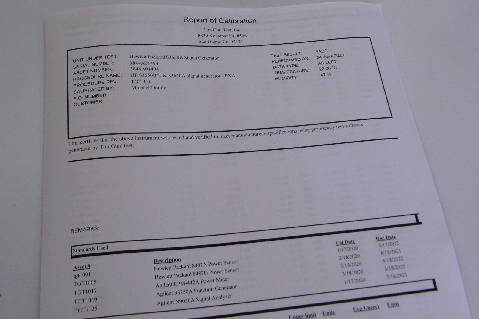 Agilent HP 83650B 001/002/006/008/ cal & data, 10Mhz-50Ghz synth.sweep generator