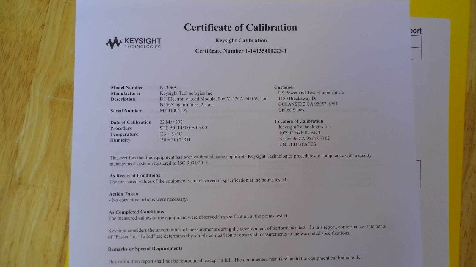 Agilent N3306A J01 60Vdc 120A 640W Electr Ld Module w Keysight cal  (2 in stock)