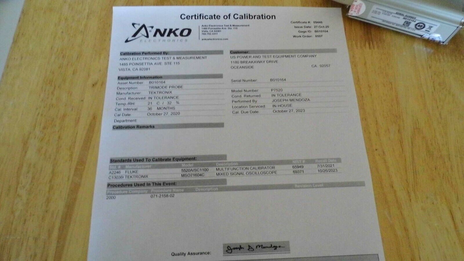 Tektronix P7520 20GHz Trimode Differential Probe No Acc. w/NIST cal, 5 in stock