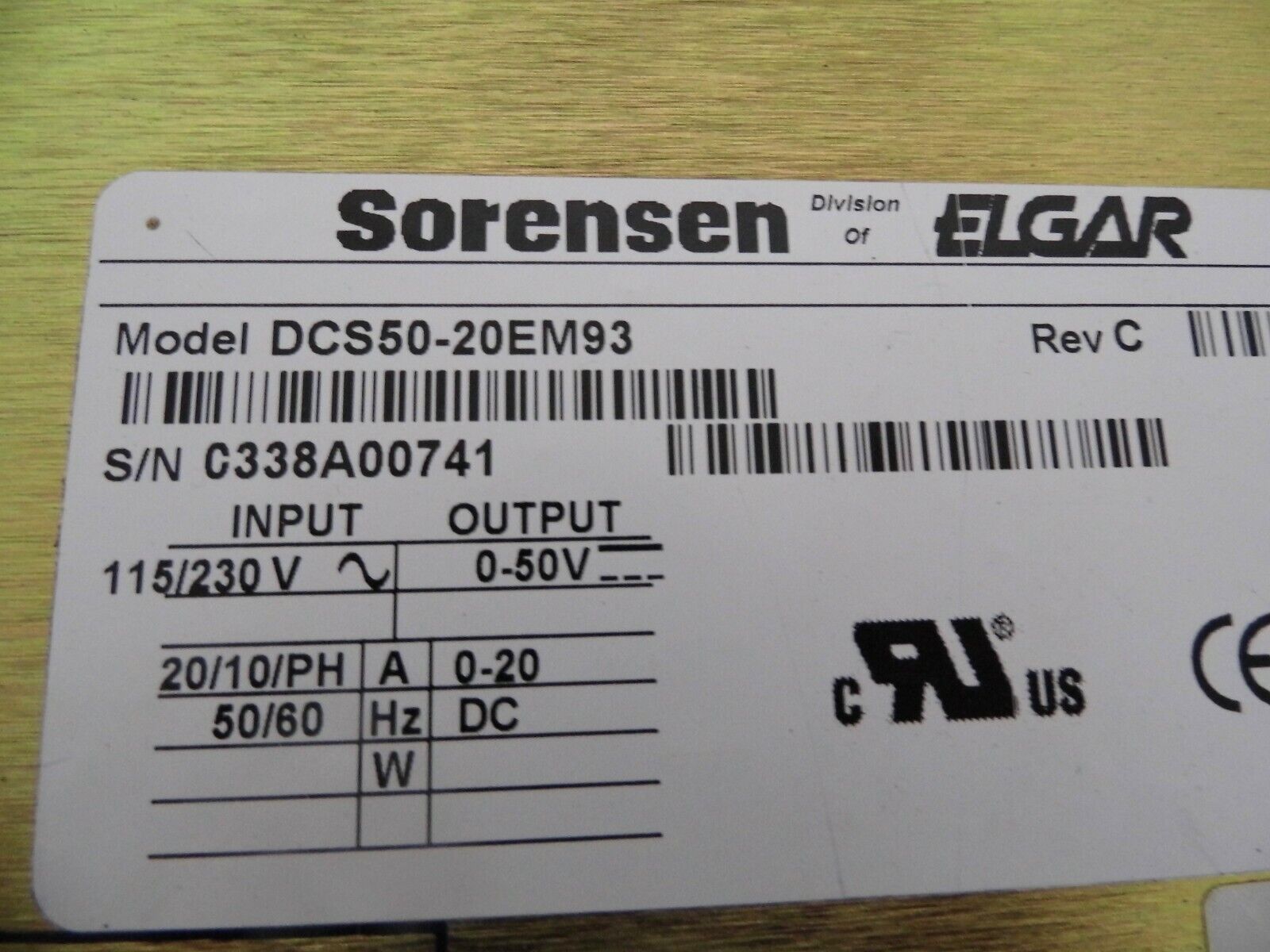 Sorensen DCS50-20E M93 Programmable DC Power Supply 50V, 20A  (4 in stock)