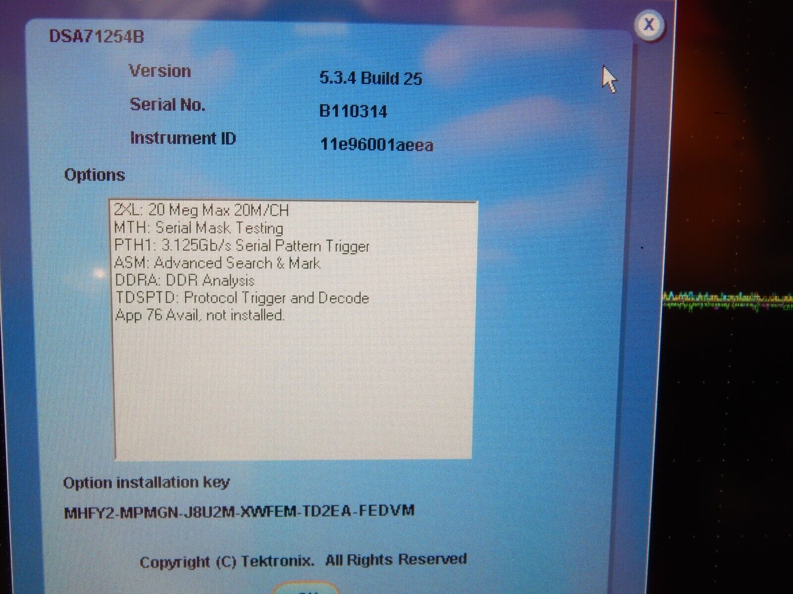 Tektronix DSA71254B 12.5Ghz 50Gs/s 4CH Digital Serial Analyzer