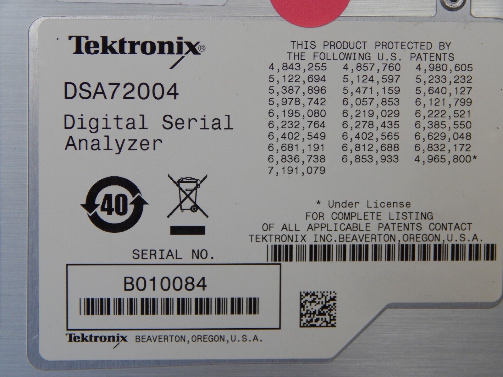 Tektronix DSA72004 Oscilloscope, option loaded & NIST cal'ed w/data