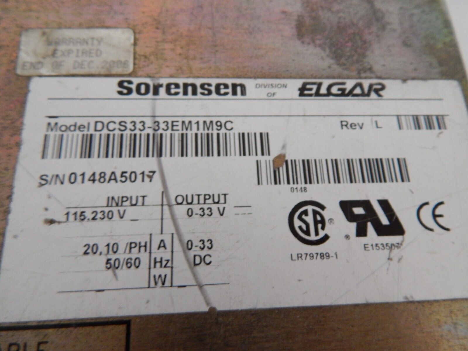 Sorensen DCS33-33E M9C DC Power Supply w/GPIB  (6 in stock)