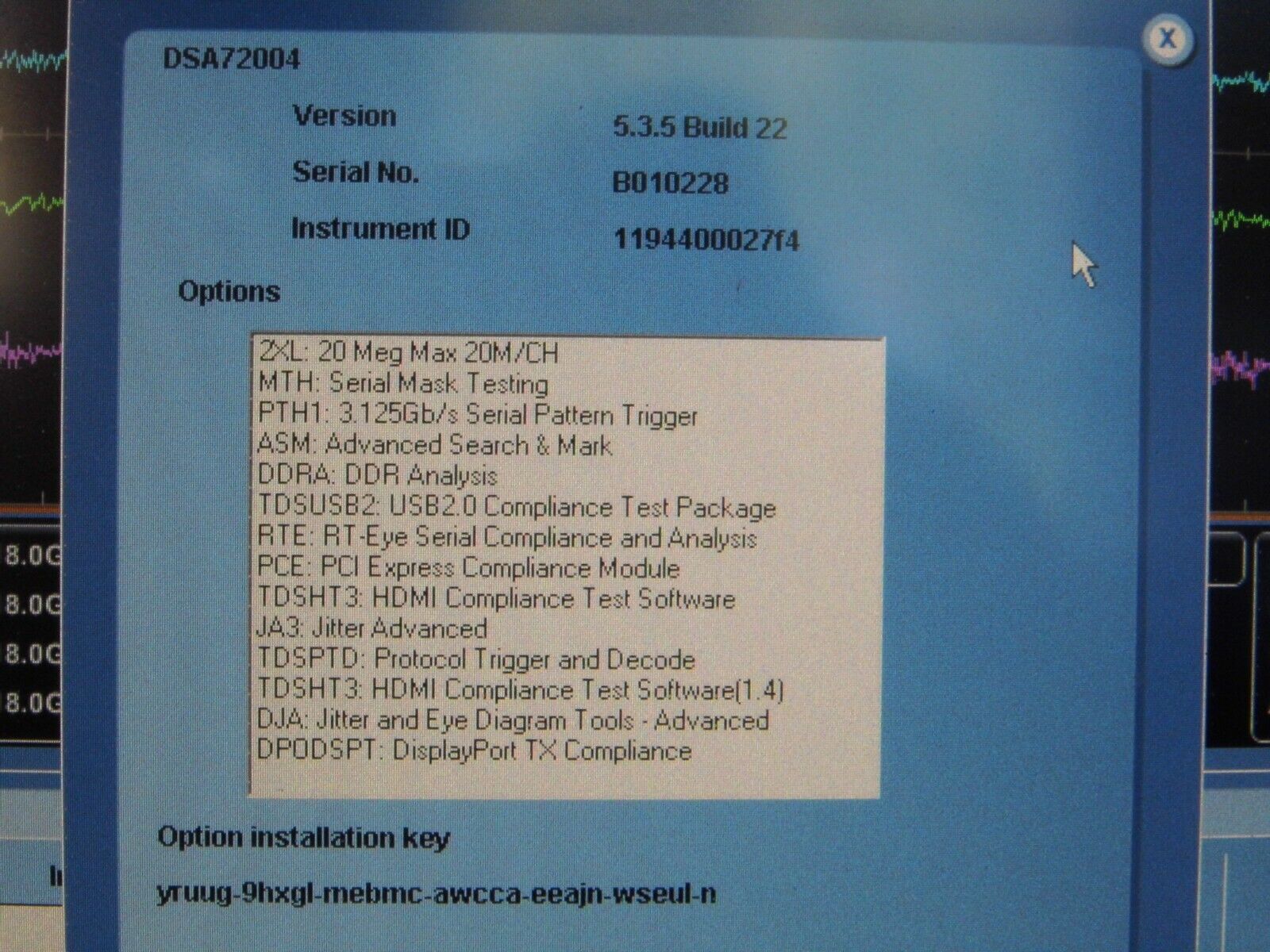 Tektronix DSA72004 Oscilloscope DDRA,TDSUSB2,RTE,PCE,TDSHT3,JA3,TDSPTD,TDSHT3