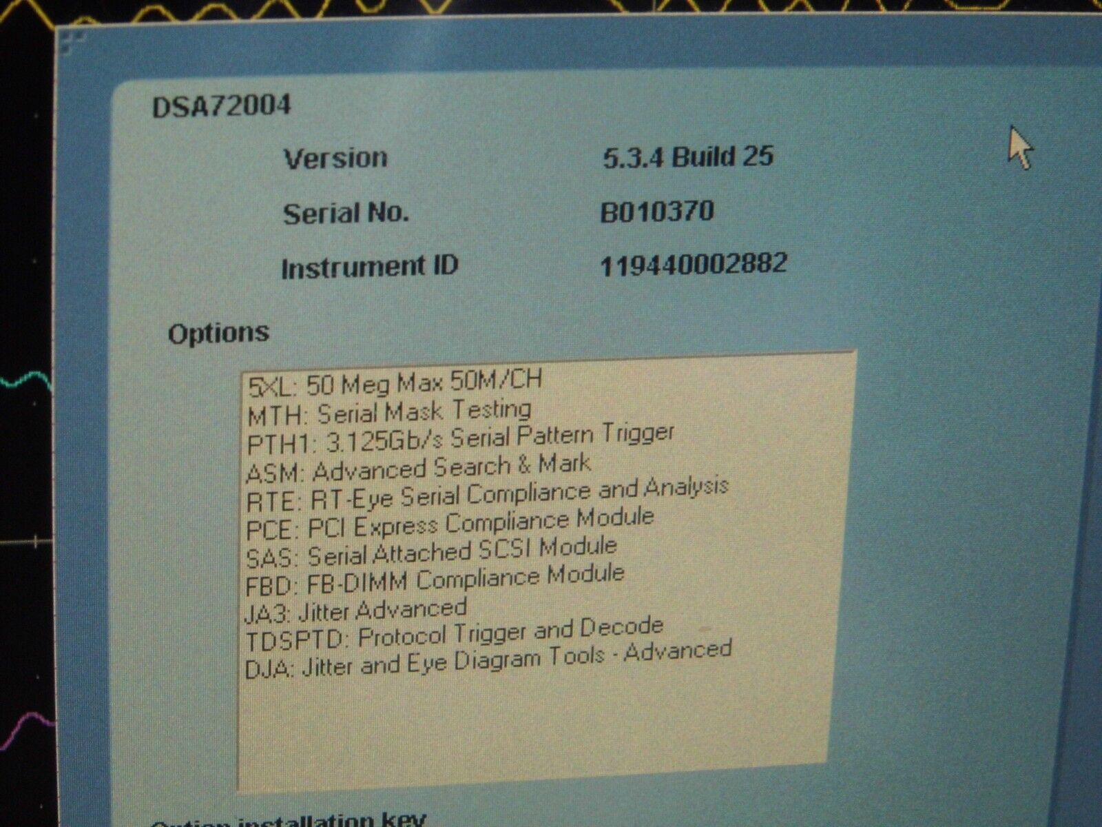 Tektronix DSA72004 Oscilloscope  5XL,MTH,PTH1,ASM,RTE,PCE,SAS,FBD,JA3,TDSPTD,DJA