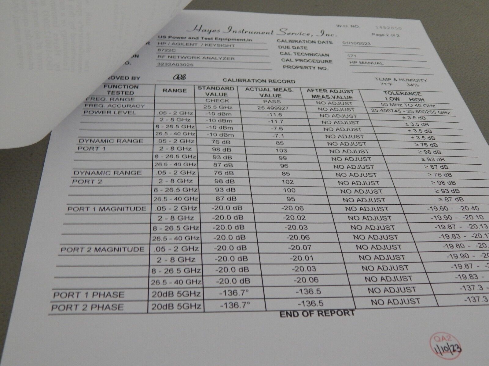 Agilent/Keysight 8722C w/ 010  s/n 3232A03025 Network Analyzer, 50Mhz-40GHz