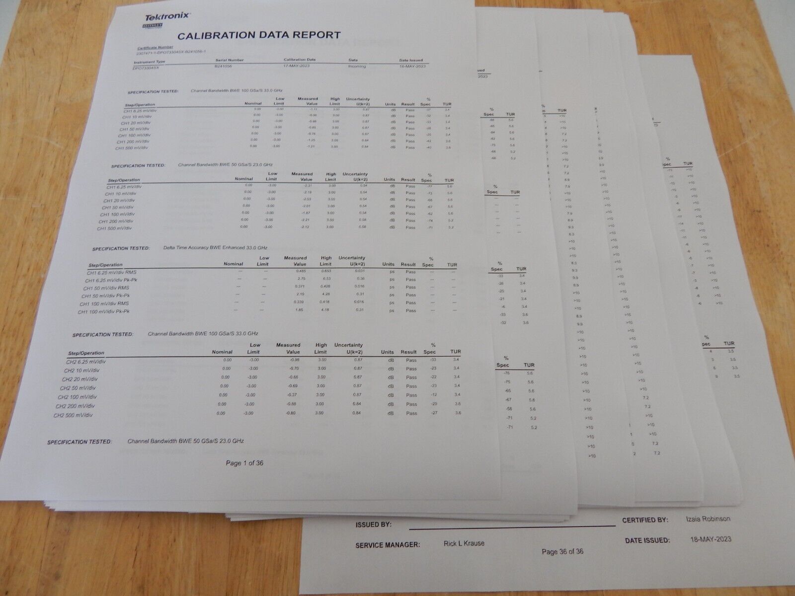 Tektronix DPO73304SX 33GHz, 100GS/s Tektronix NIST cal. w/data, 30 day wrnty