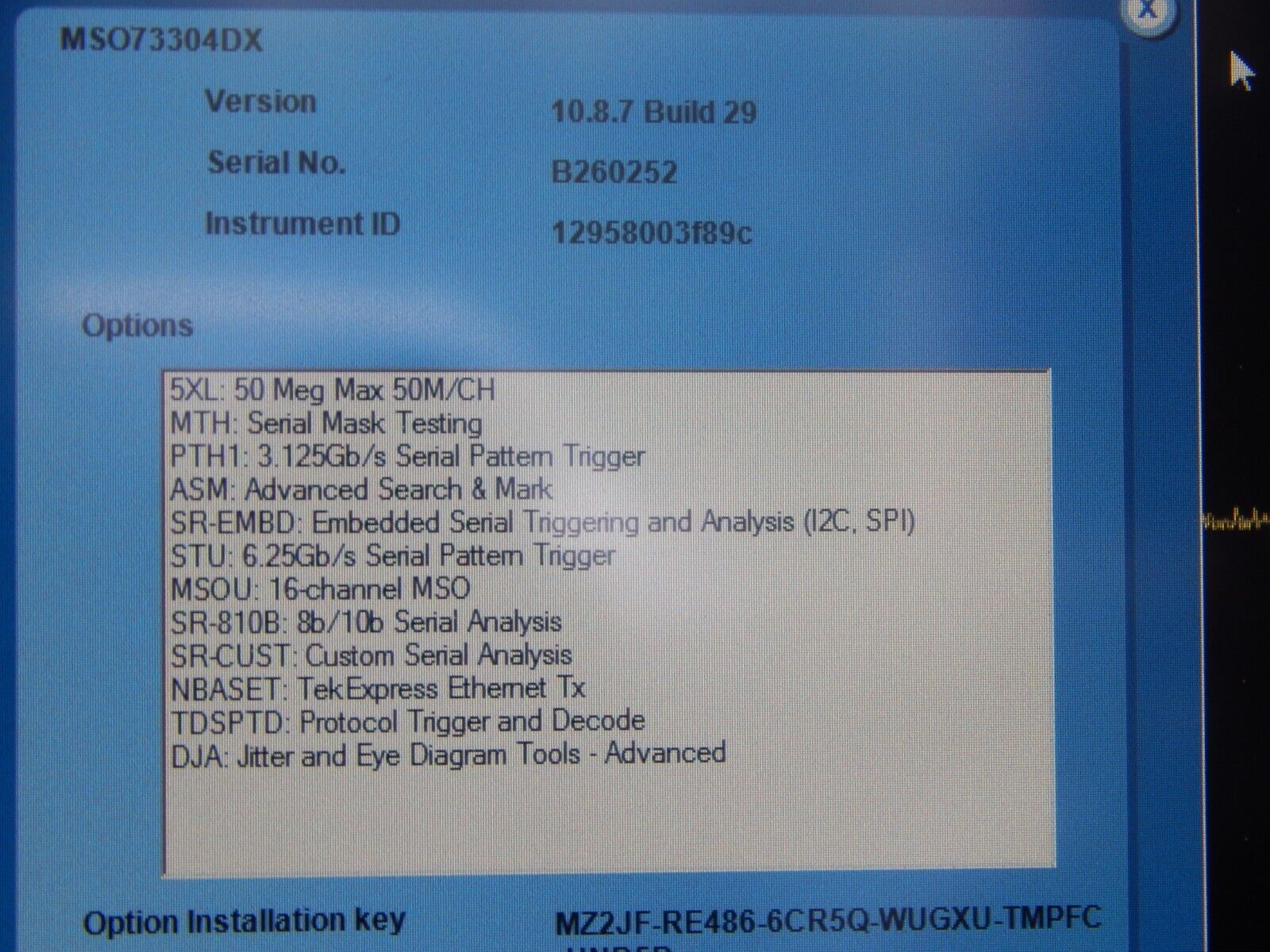 Tektronix MSO73304DX 33GHz, 100Gs/s, 4+16 Ch., mso oscilloscope,CAL,WIN7, NIST