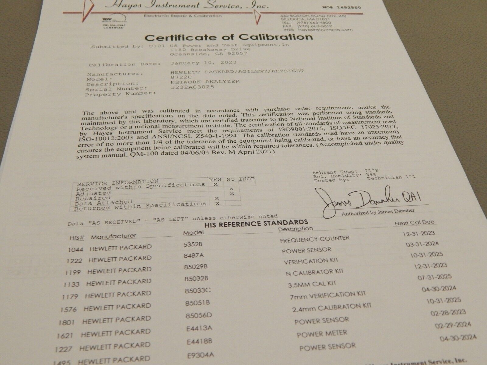 Agilent/Keysight 8722C w/ 010  s/n 3232A03025 Network Analyzer, 50Mhz-40GHz