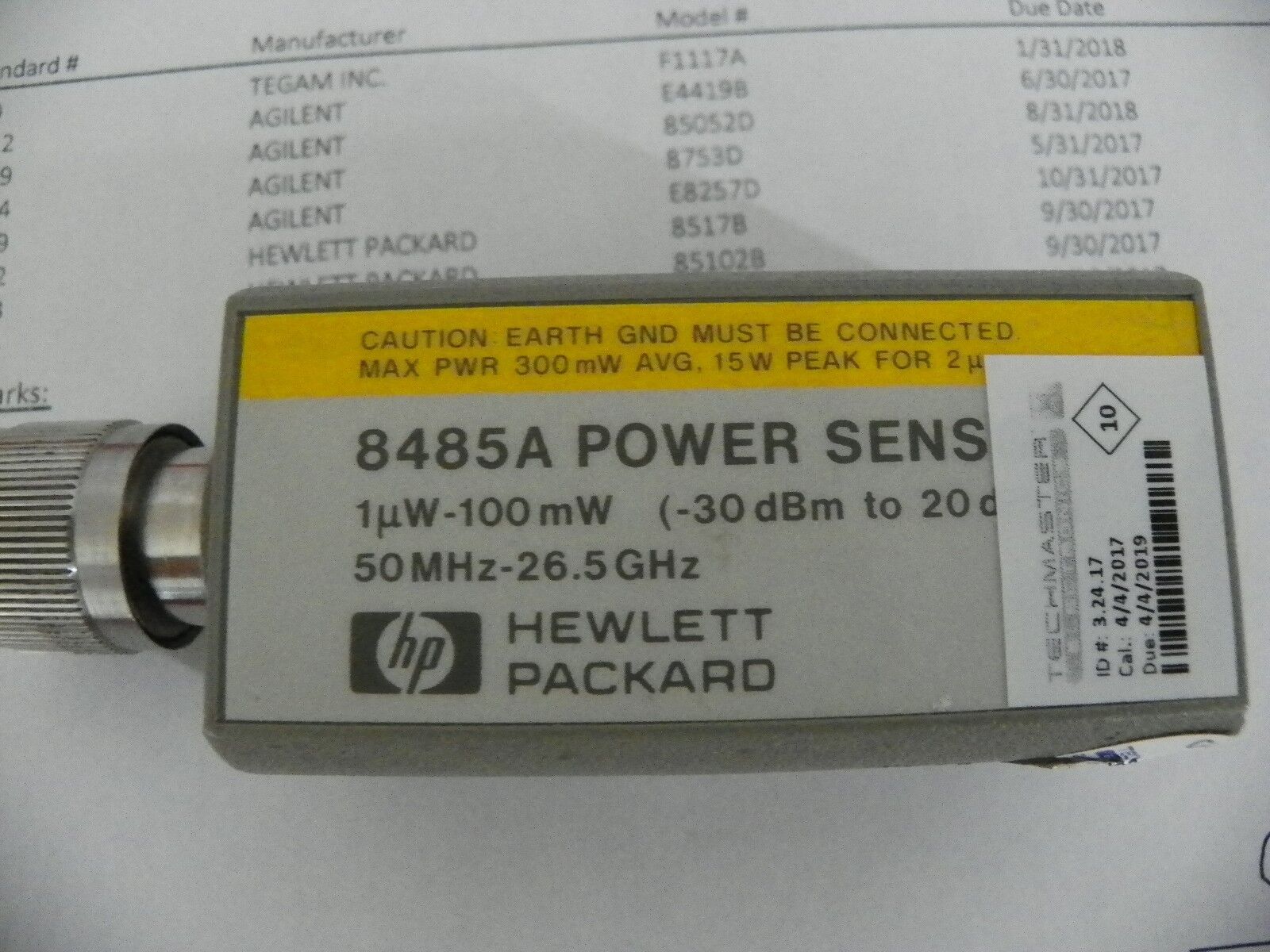 Agilent / HP 8485A 50MHz - 26.5GHz RF Pwr Sensor (-30 to 20 dBm) 2 YR NIST 04/17