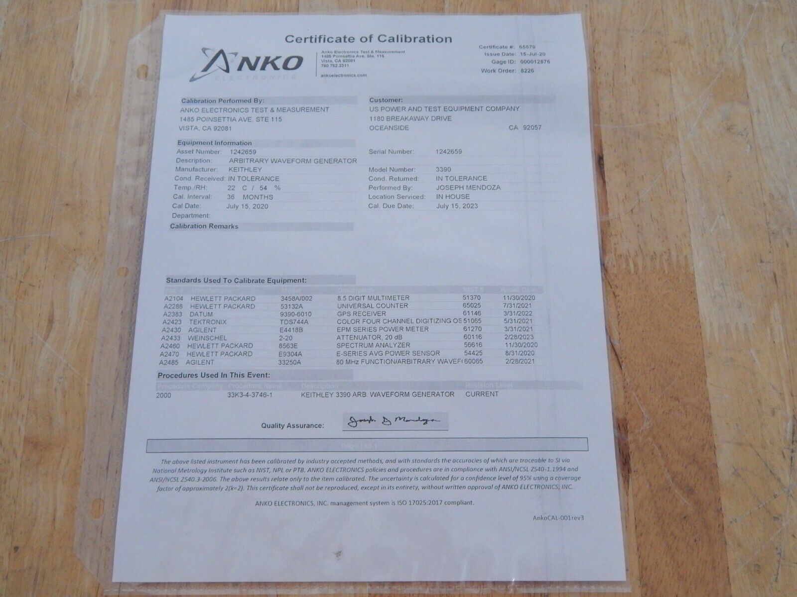 Keithley 3390 Arbitrary Waveform/Function Generator, 50 MHz, Cal'd