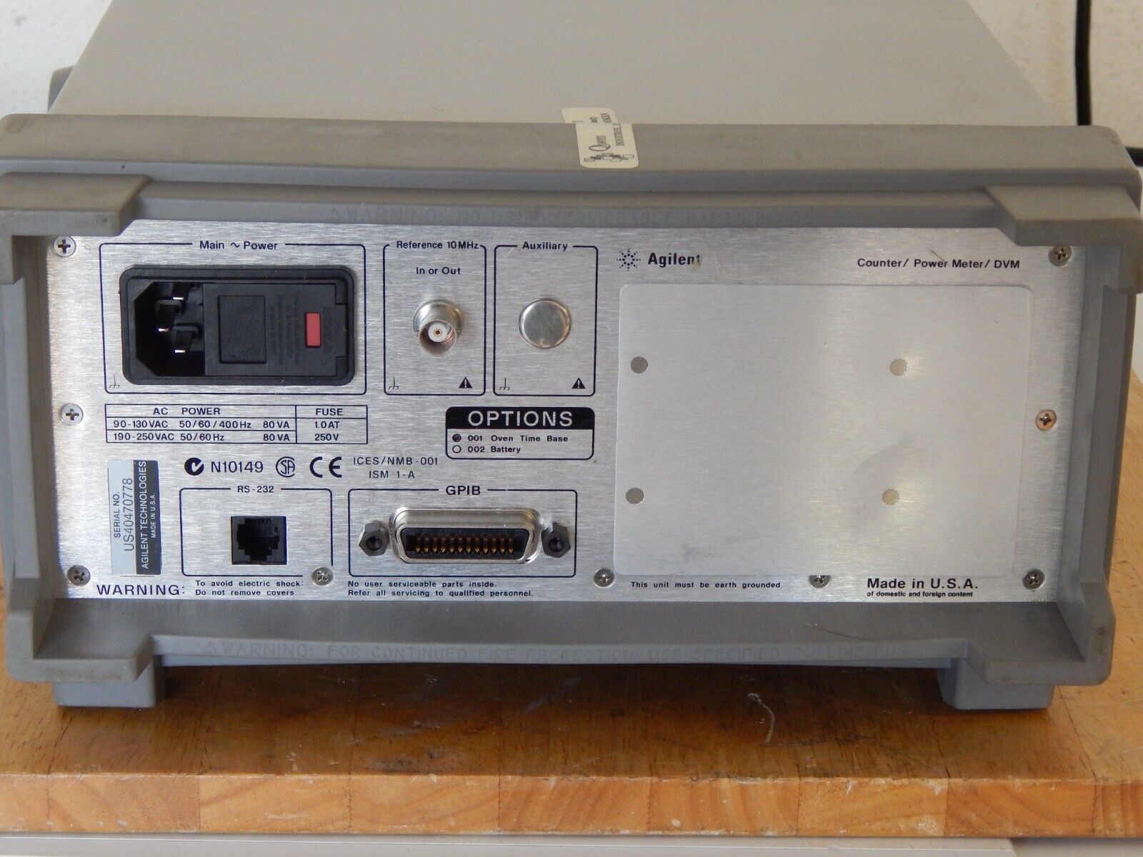 Agilent 53147A Counter/Power Meter/DVM, 20GHz, Opt 001, w/case 123hrs of use