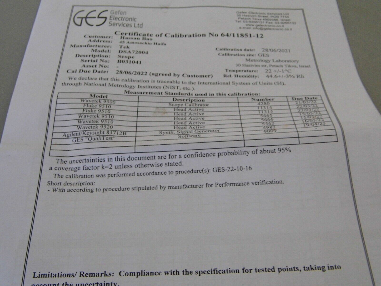 Tektronix DSA72004 Oscilloscope  5XL MTH ST ASM RTE PCE PTD DJA ISO17025