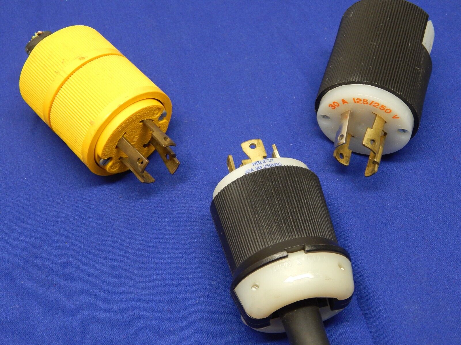 Hubbell HBL2713, HBL2721, GE L15 Locking Connector Plug 30A 250V, Lot of 3
