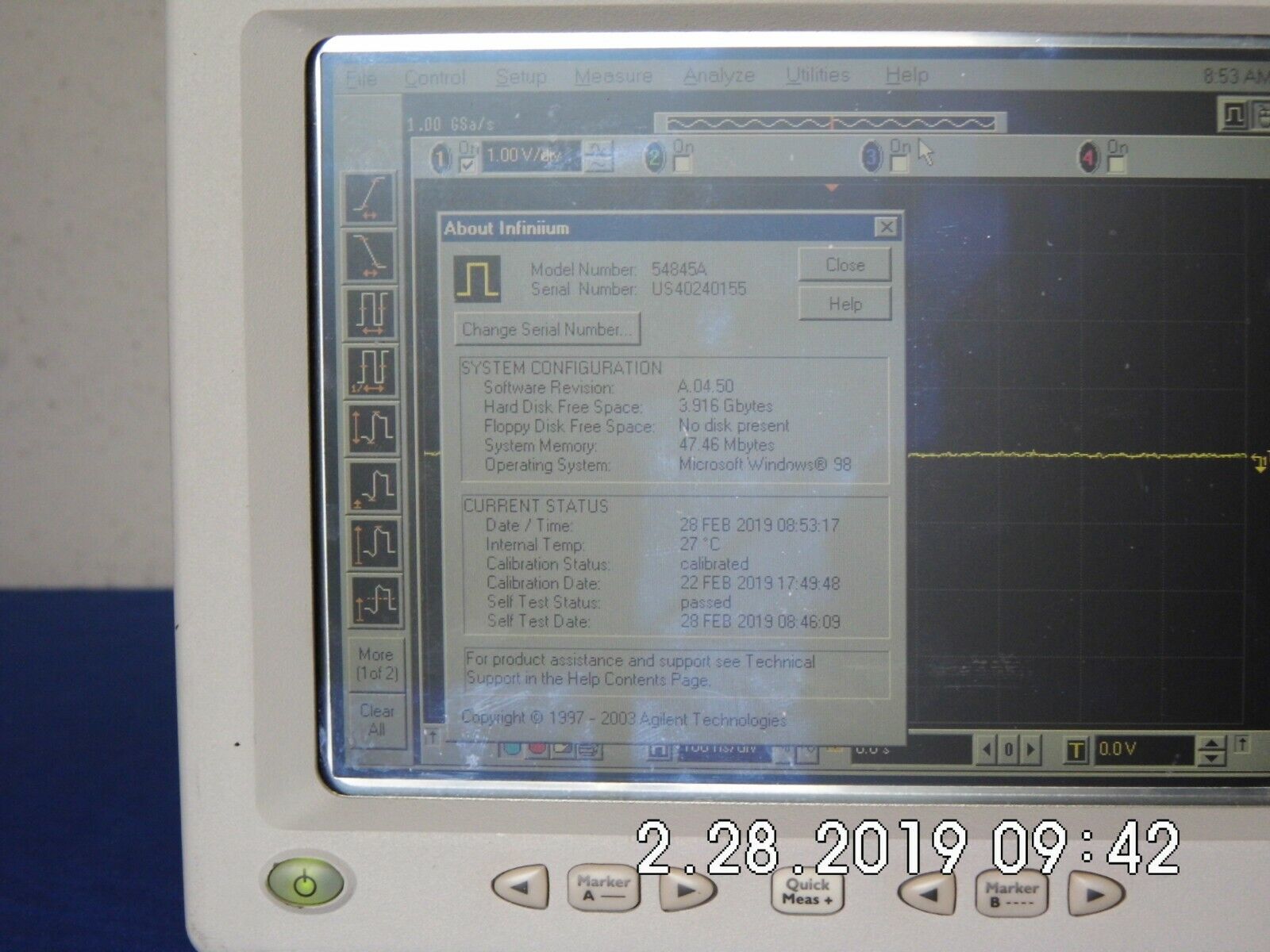 Agilent HP 54845A 1.5Ghz 8Gs/s Oscilloscope 