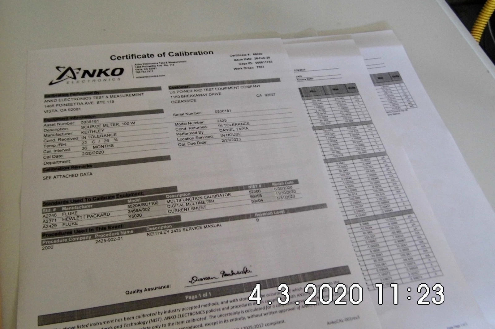 Keithley 2425 100Vdc 3A 100W DC SourceMeter w/ shelf expired NIST cal and data