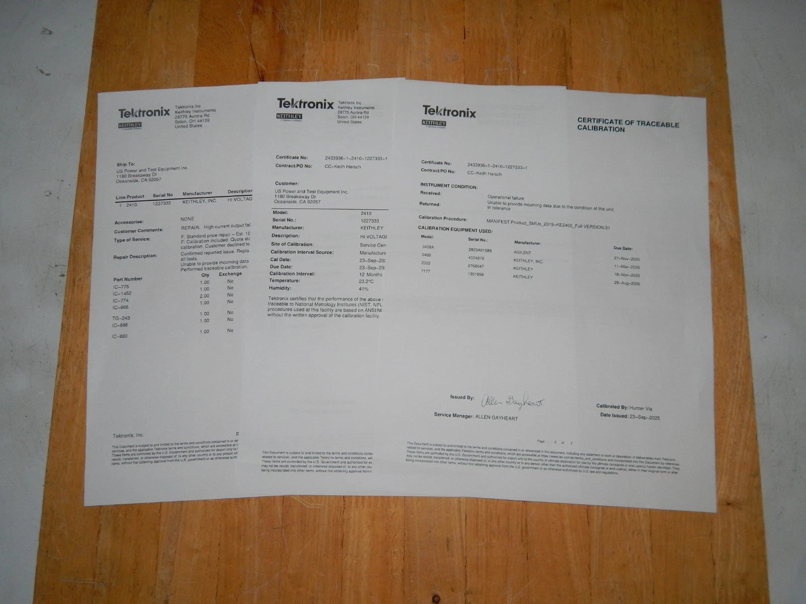 Keithley 2410 High Voltage SourceMeter 1100vdc OEM calibration 9/2025